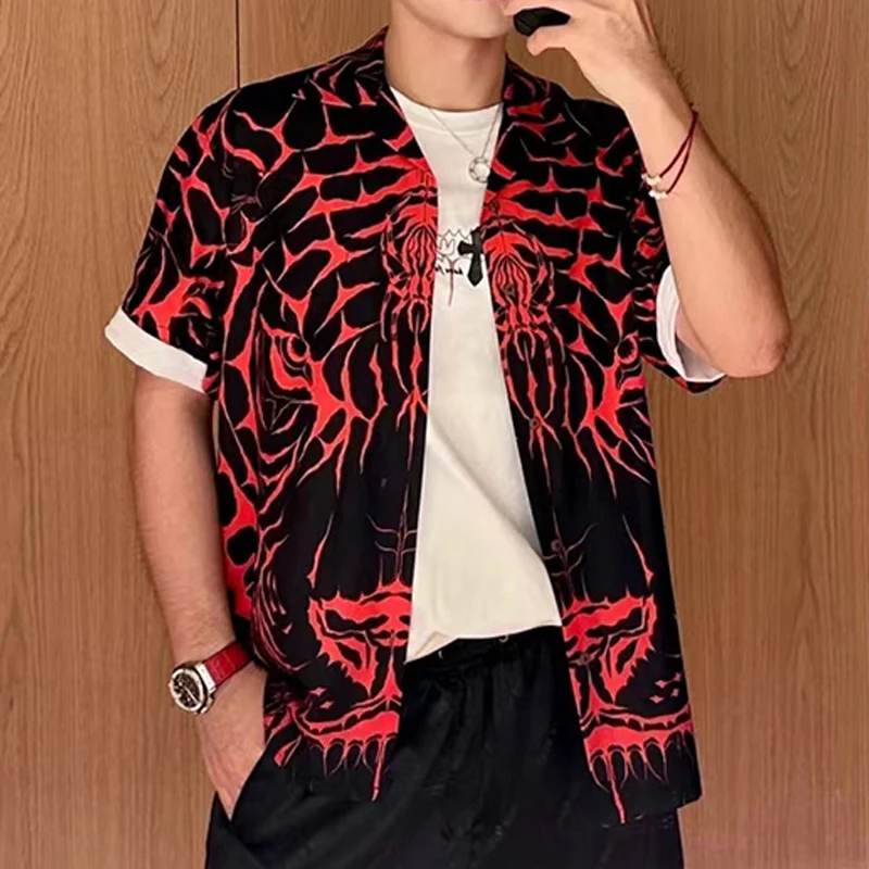 

New Hawaii Beach Shirts Men Woman High Quality Wolf face Full Print Loose Outdoor Casual Lapel Top Tees