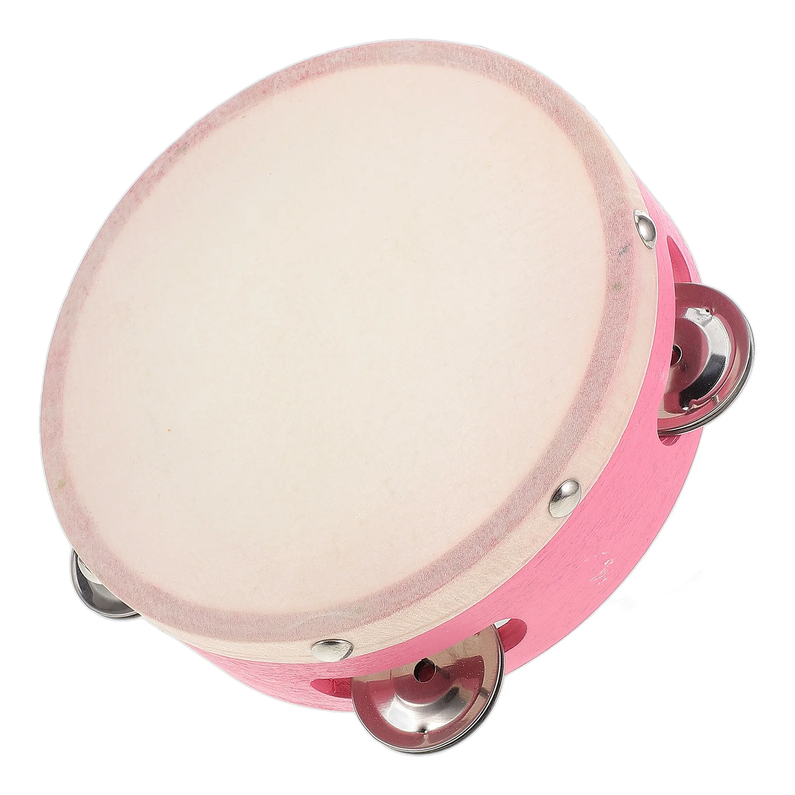 

Pink Sheepskin Bells Kid Musical Instrument Handheld Tambourine Kids Kids' Instruments Wooden