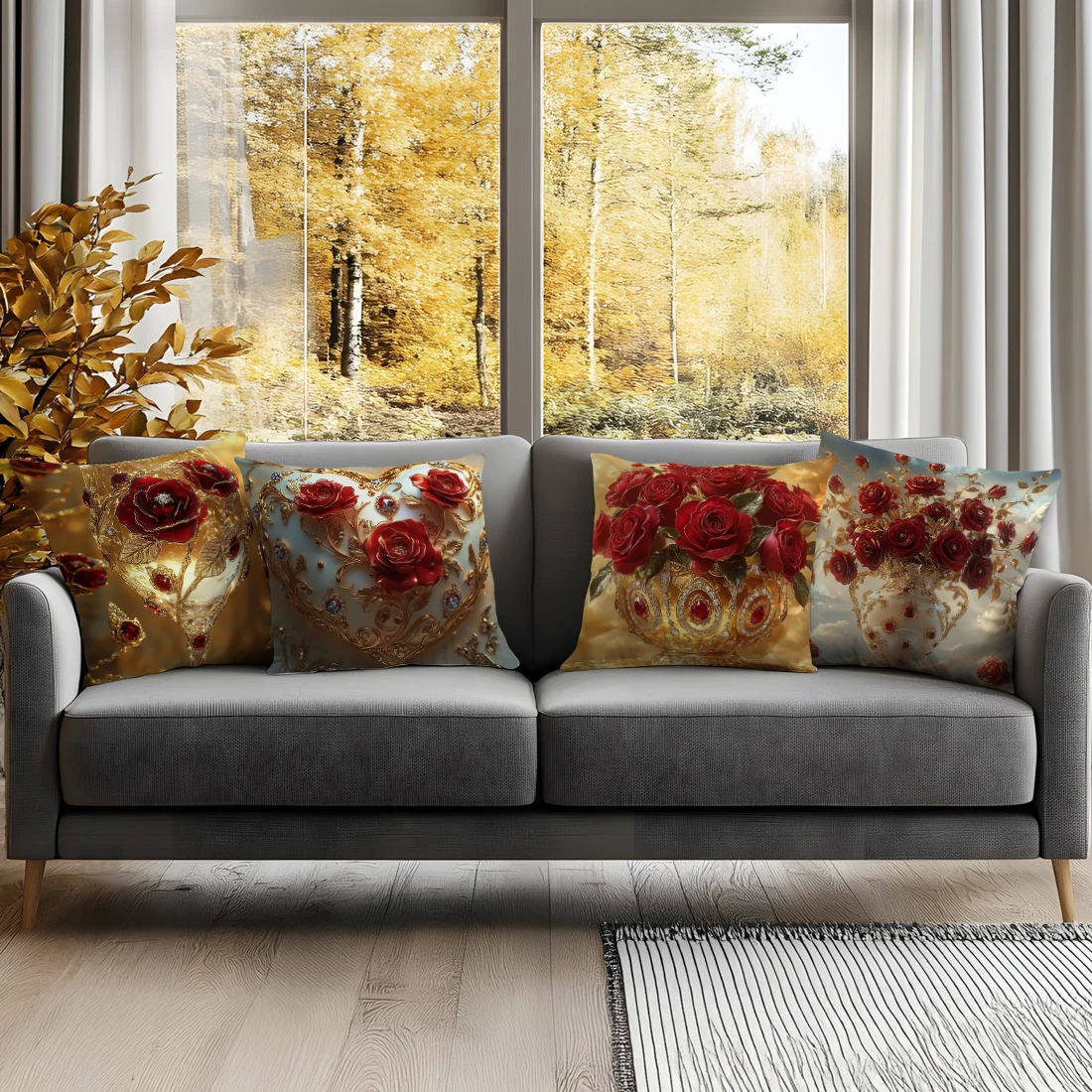 

Red Rose Cushion Pillowcase Printed Polyester 45x45cm Throw Pillowcover Decorative Sofa Cushion Pillowslip Home Decor