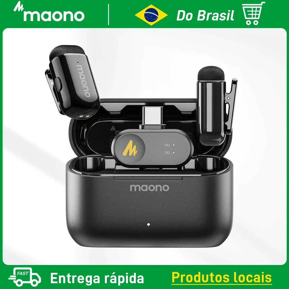 Microfone Lavalier Sem Fio Maono Wave T1 Mini para iPhone 16 15, Tablet Android, PC, Cancelamento de Ruído para Gravação de Vídeo e Vlog