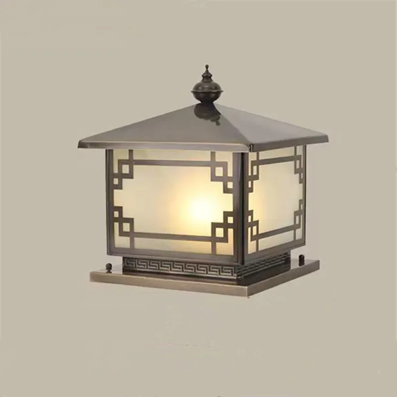 Wpd Outdoor Elektriciteit Post Lamp Vintage Creatief Chinese Messing Pijler Licht Led Waterdichte Ip65 Voor Huis Villa Binnenplaats