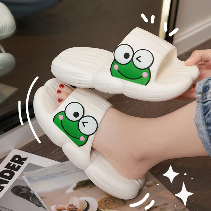 Sanrio Kawaii Kero Kero Keroppi Slippers Cartoon Home Bath Non-slip Slippers Summer Outdoor Super Soft Beach Shoes Cute Sandals