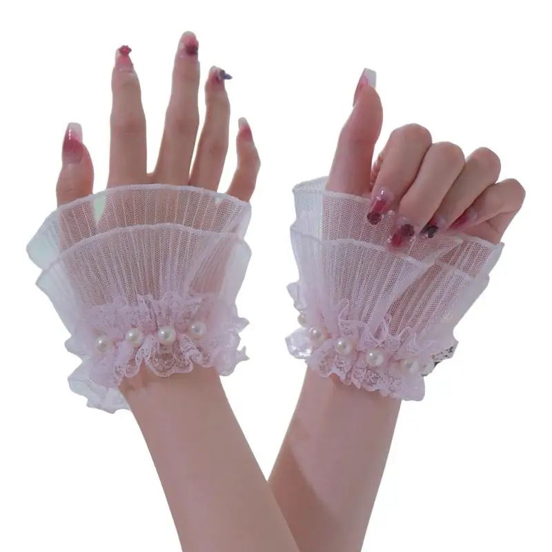 652F Ruches Kant Handmouwen Polsmanchetten Decoratieve mouwen Damesmode Polsband