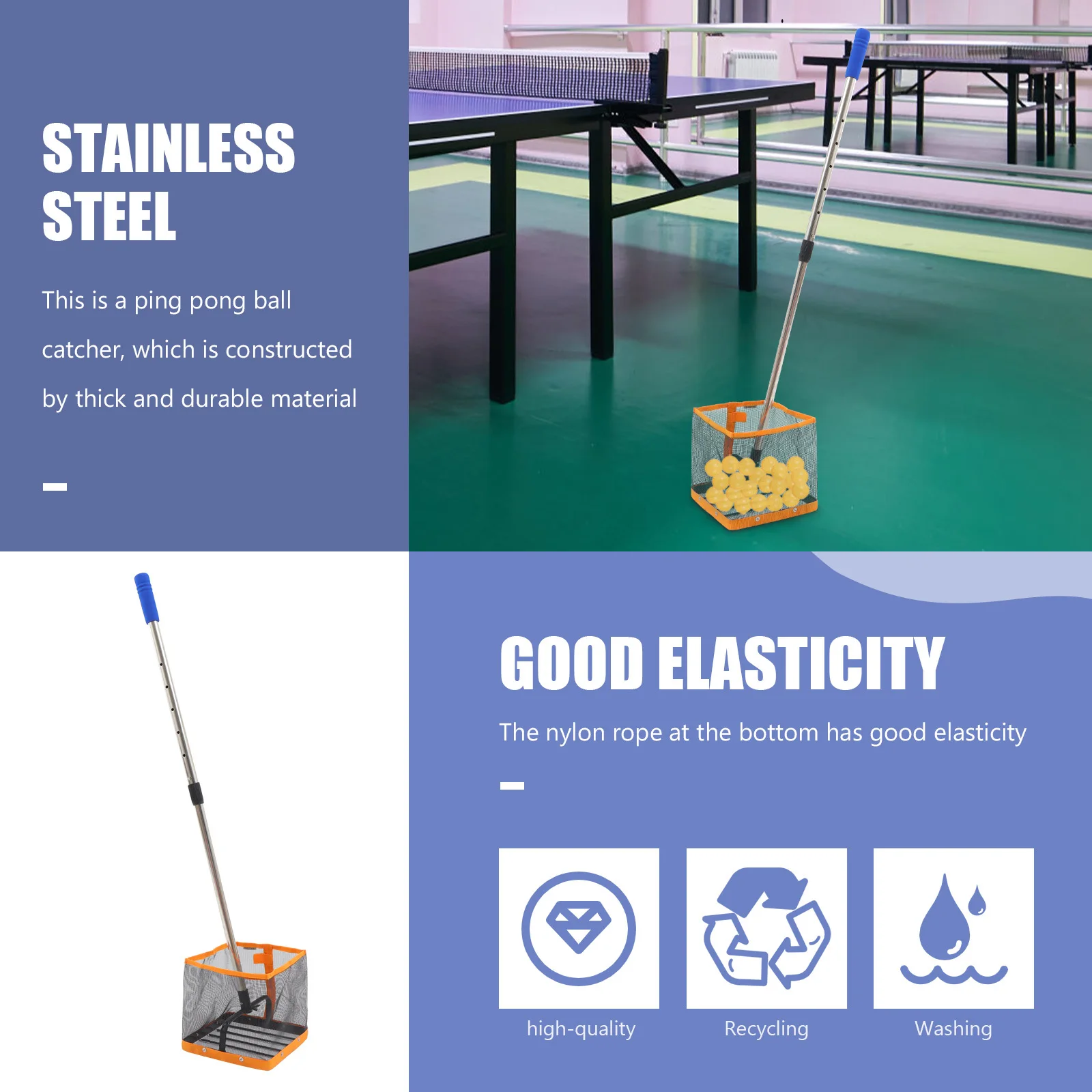 

Tennis Ball Collector Telescopic Handle Adjustable Rod Durable Construction Table Tennis Retriever Portable Easy Storage