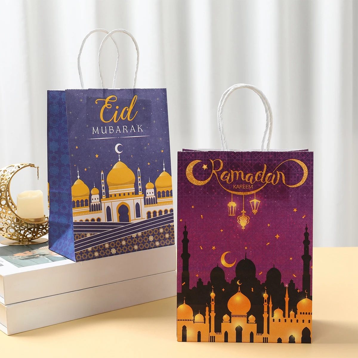 4 Stuks Eid Mubarak Papier Geschenkverpakking Handtassen 2025 Ramadan Kareem Decoratie Voor Thuis Islamitische Moslim Feestartikelen Eid al Adha