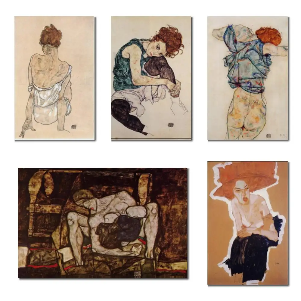 

Abstract Figure Canvas Art Artists Wife Hand Painted Egon Schiele Painting Woman Artwork Modern Bathroom Home Office Decor Large
