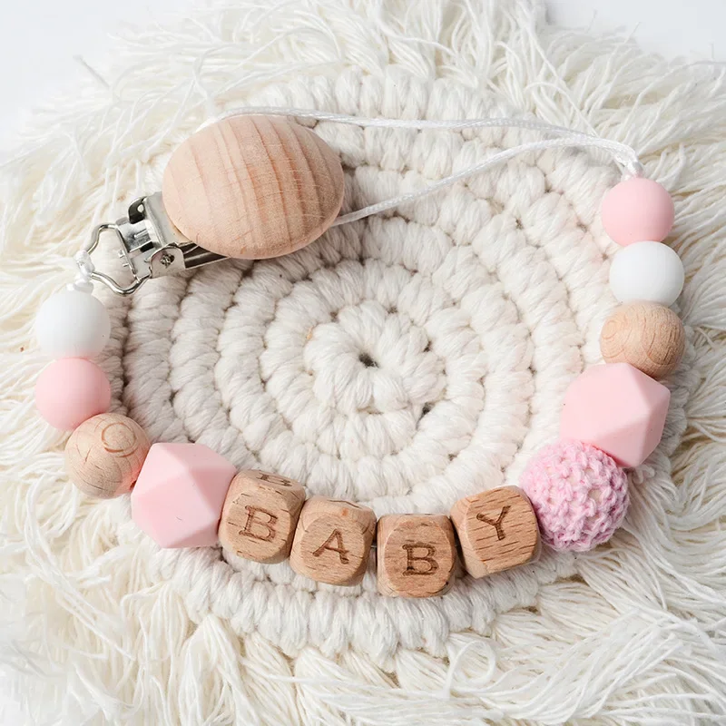 Baby Personalized Pacifier Clip Chain with Name DIY Gifts Dummy Nipples Holder Clips Teethers Toys Anti-lost Babies Accessories