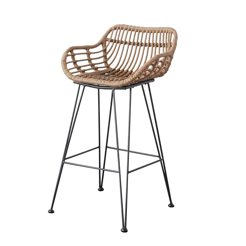 Rattan Chairs High Backrest Waterproof Retro Style Outdoor Garden Barber Restaurant Stool Salon Chaise Longue Dinning Furniture