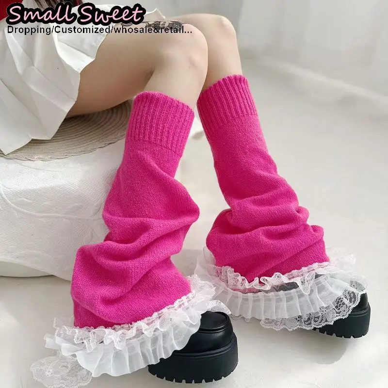 Full Colours Women Steampunk Y2K Girls Goth Lolita Streetwear Multi Ruffled Floral Lace Leg Warmers Socks Knitted Leg Warmer