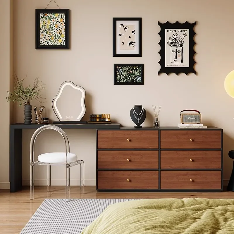 

Шкаф-комод в стиле ретро, встроенный шкаф для хранения прикроватной тумбочки, простой столик для макияжа из цельного дерева в древнем стиле