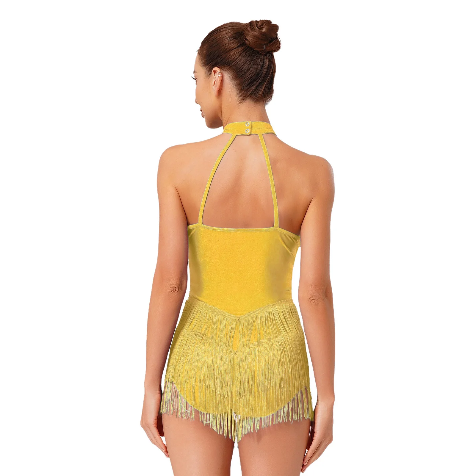 

Женское платье для латинских джазовых танцев, костюм для выступлений самбы, сальсы, без рукавов, с открытой спиной, с цветными блоками, с блестками, кисточками, лирический купальник