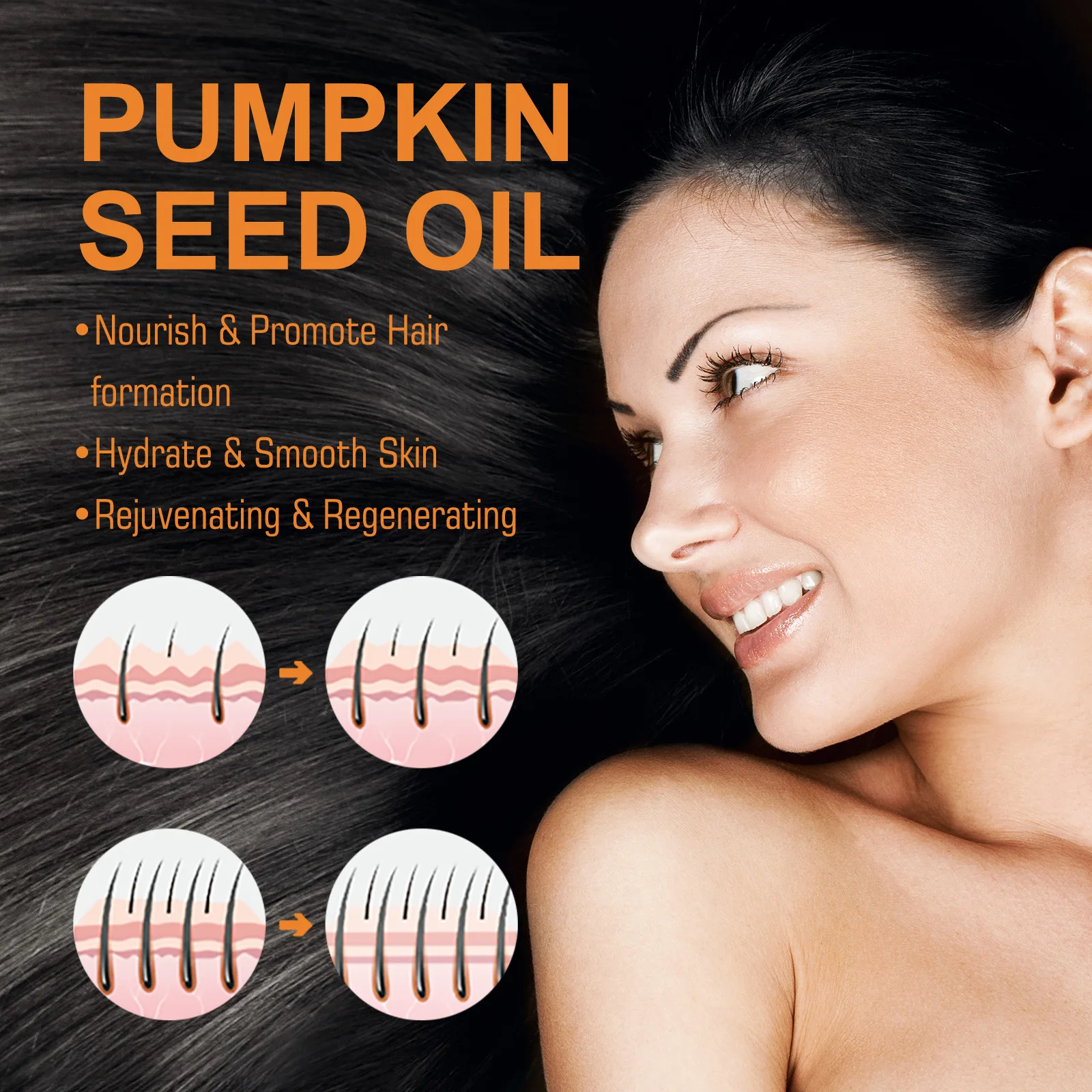 60ml Eelhoe Pumpkin Seed Oil Moisturizing Repair Hair Root Dense Hairs Solid Hair Soft Strong Hair Care Essential Oil Makeup