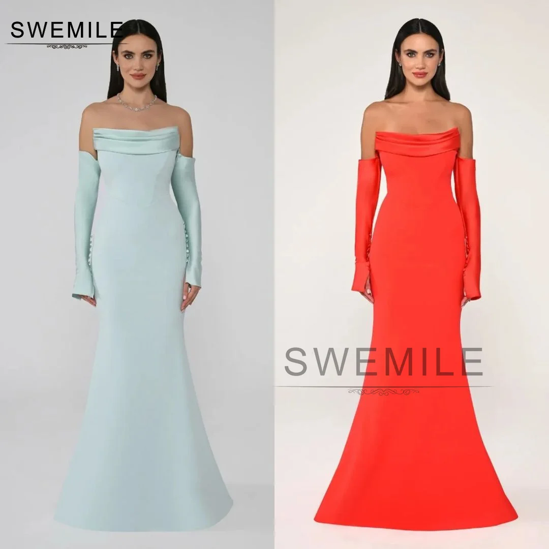 SWEMILE Mermaid Strapless Evening Dress Long Sleeves Floor-Length Wedding Party Dress Vestidos Para Eventos Especiales Dresses