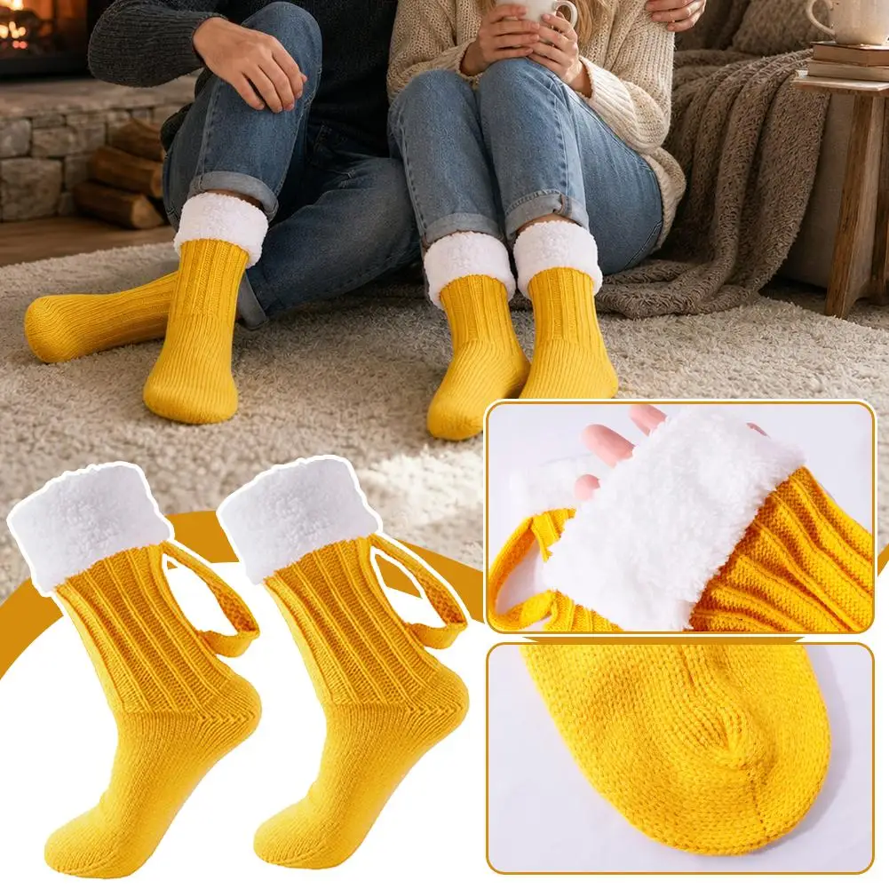 3D Beer Mug Pattern Knitted Socks Christmas Gift Mid Calf Warm Thick Acrylic Funny for Men Women Winter Home Sleep Socks