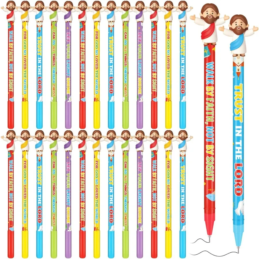 

40 шт. христианские ручки Иисуса, религиозные библейские шариковые ручки Vee с фигурками Иисуса и ходрендулем, Библии, Писание Vee для Sunda