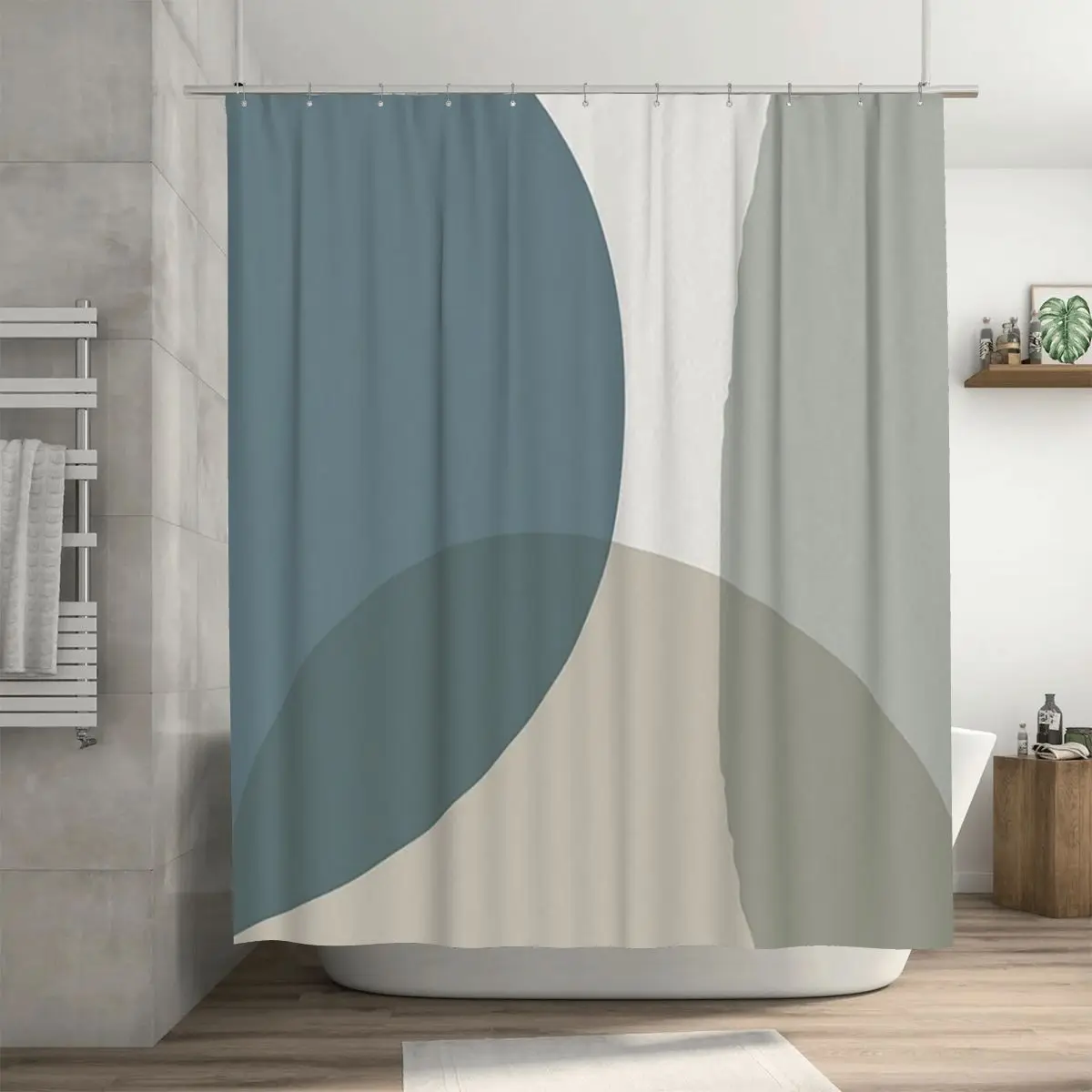 Mid Century Minimalist Shower Curtain Bathroom Polyester Waterproof Bath Curtains with Hooks