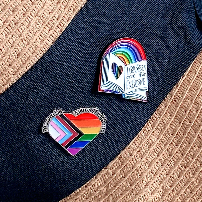Rainbow Heart Enamel Pin Pride Tooth Book Cats Brooches Collar Badge LGBTQ Love is Love Gay Lesbian Jewelry Gift