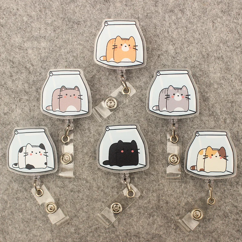 Cute Milk Cat Style Retractable Card Holder Badge Reel Nurse Exhibition Enfermera Girl And Boy Name Card