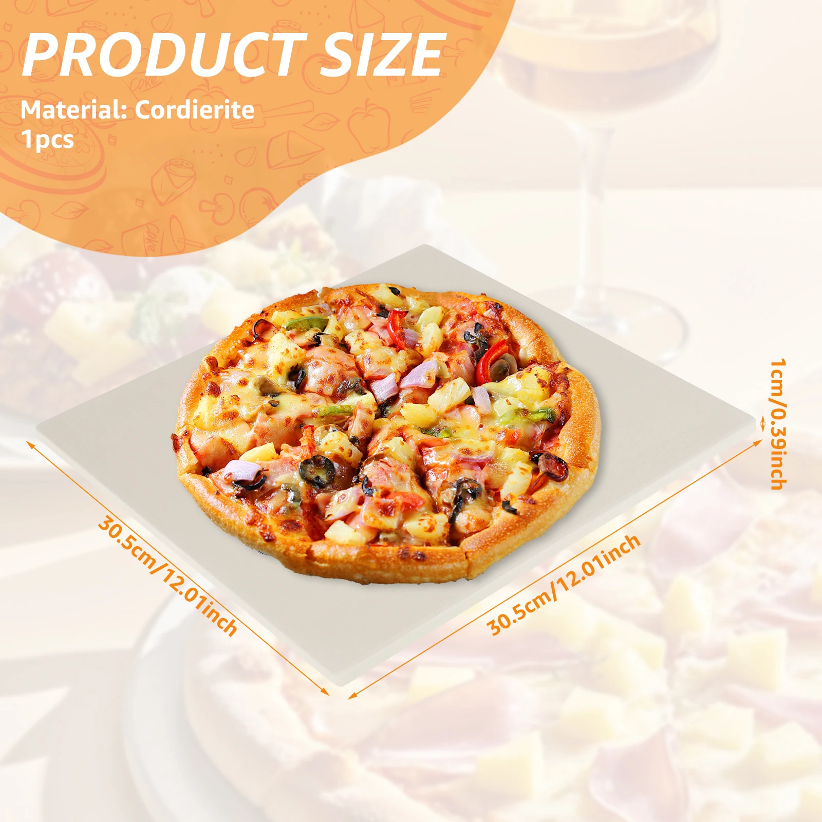 حجر البيتزا المربع 12 بوصة مقاوم للحرارة كورديريت بيتزا الخبز حجر الخبز عموم للفرن شواء الشواء الكوكيز الفطائر المعجنات الخبز #6