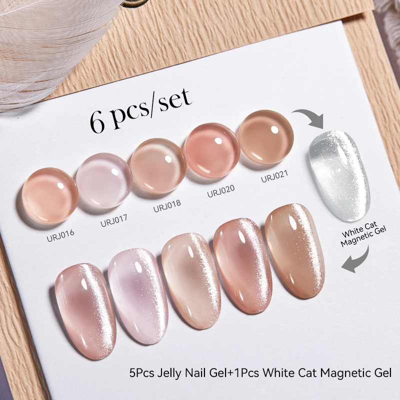 UR SUGAR-Verhéritage à Ongles Gel Magnétique, Soak Off Moonlight, Couche de Finition Magnétique, Semi-Continu, Gel UV pour Nail Ar, Blanc, Rose, Chat, Ensemble de 6 Pièces