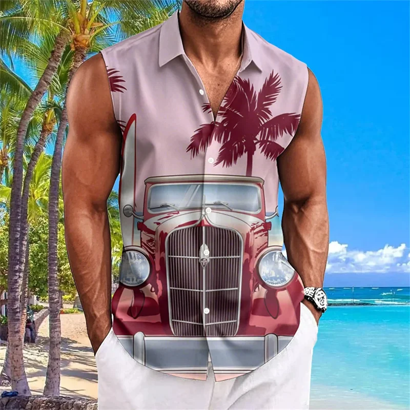 Men's sleeveless T-shirt style shirt, new summer Hawaiian style shirt, breathable and comfortable 3D printed men's top.