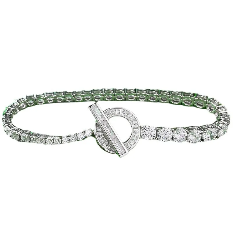 

S925 Silver Bracelet OT Full Diamond Bracelet Asymmetric Inlaid Round Diamond Fashion Versatile Bracelet Jewelry