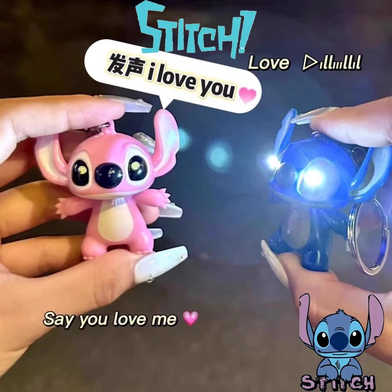 2024 New Disney Anime Stitch Delicate LED Keychain Cartoon Figure Glowing Night Light Angel Novelty Pendant Toy Children Like It