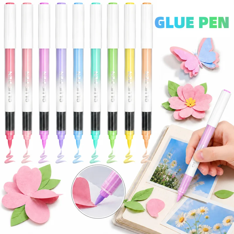 3/9-pack direct-flow glue pens with soft, flexible tips that are easy to use, quick-drying, and provide strong adhesion,