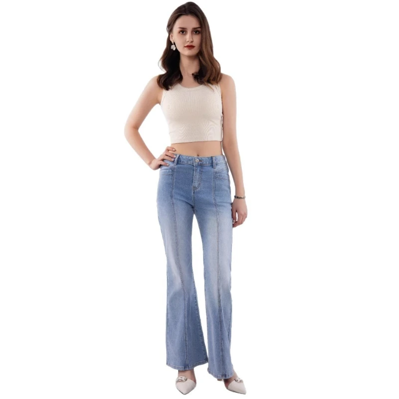 Denim Pant Women Jeans Wide Leg Long Pants Slim Fit High Waist Straight Trousers Y2k Streetwear Elegant Splice Work Autumn