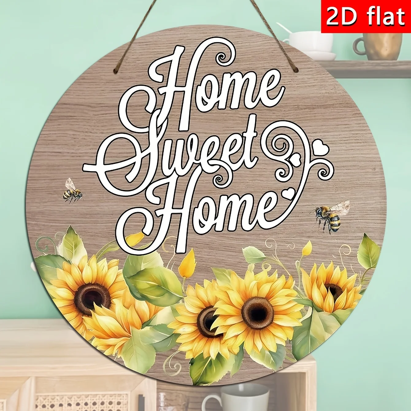2D Flat, a Wooden Welcome Sign for the Front Door, a Sunflower Bumblebee Home Sweet Decor Sign, Rustic-style Outdoor Hanging Sig