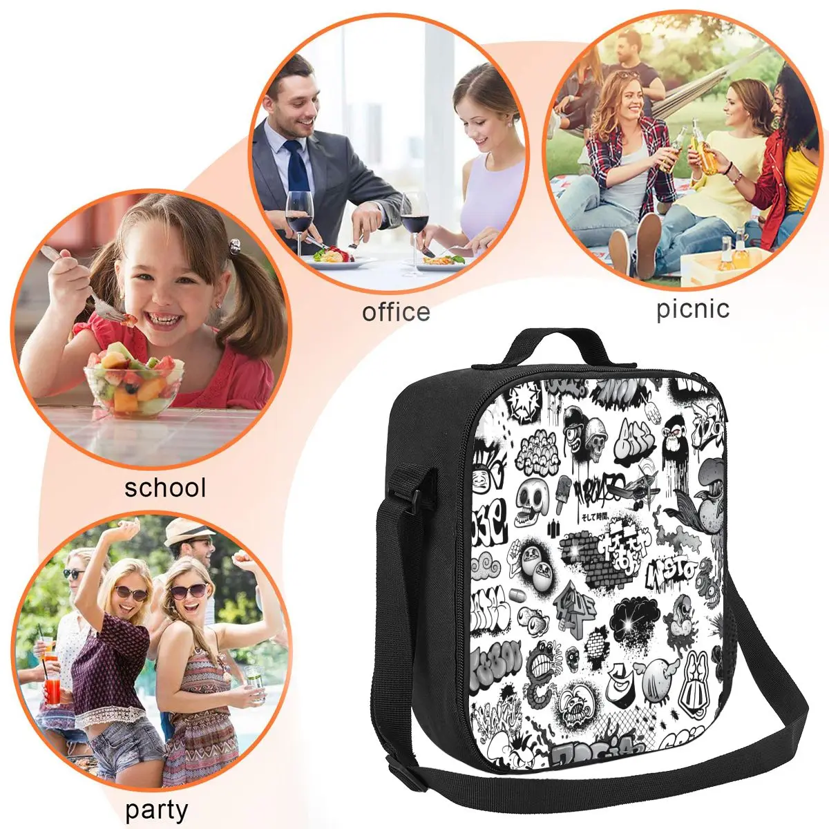 Custom Street Art Graffiti Wall Lunch Bag Women Thermal Cooler Insulated Lunch Box for Student School