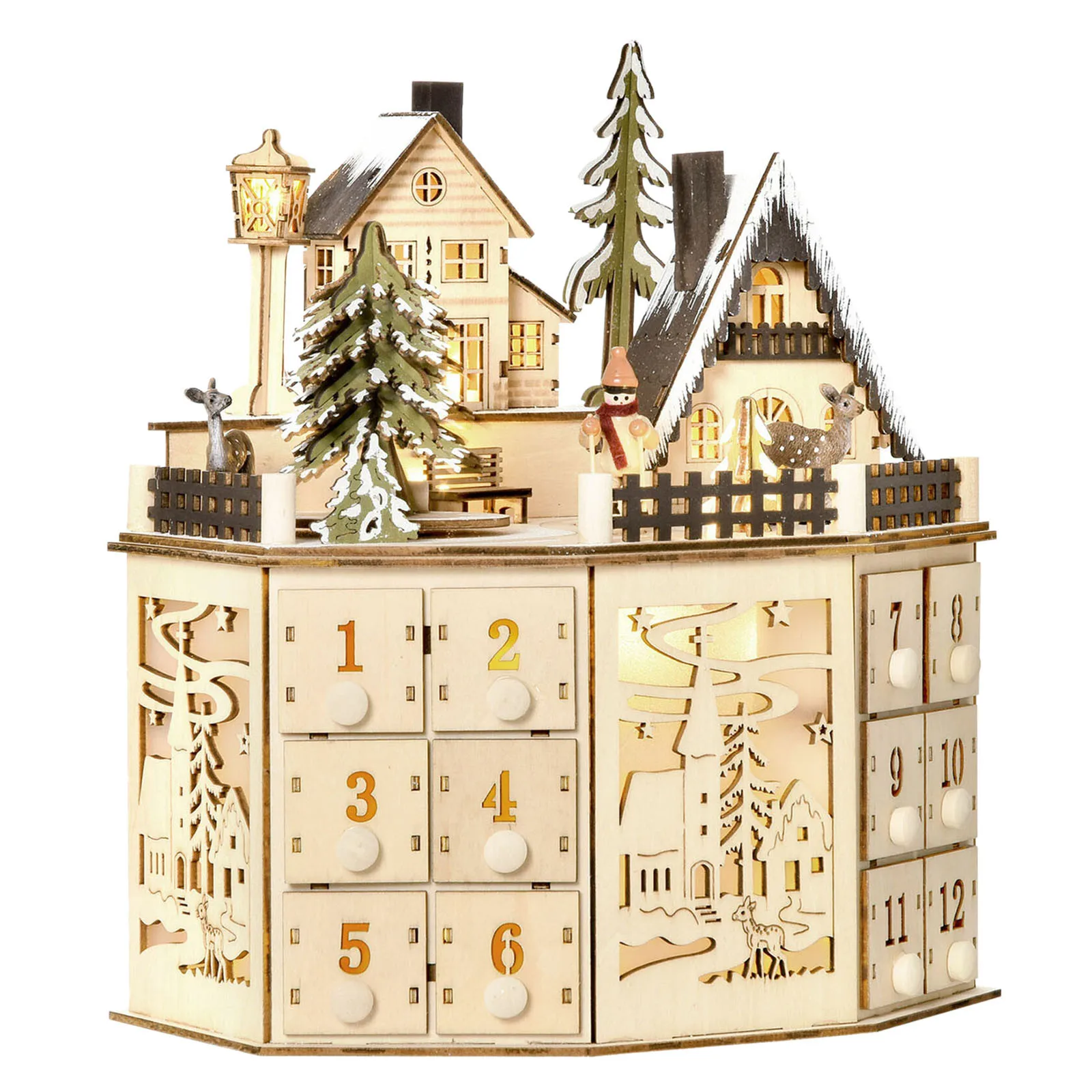 Christmas LED Light Wooden House DIY Luminous Cabin Merry Christmas Village Decoration New Year Kids Gifts Home Decoration