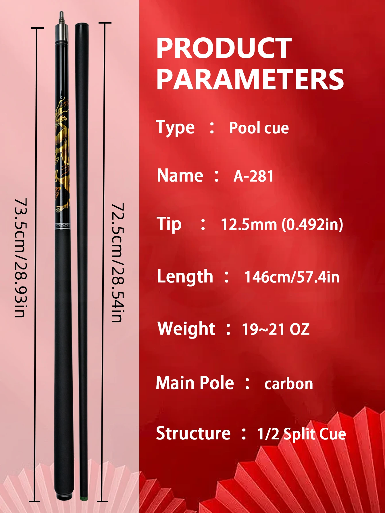 Professional Carbon Billiard Cue with Dragon Design for 9 Ball and Carom High Performance Pool Stick 12.5mm