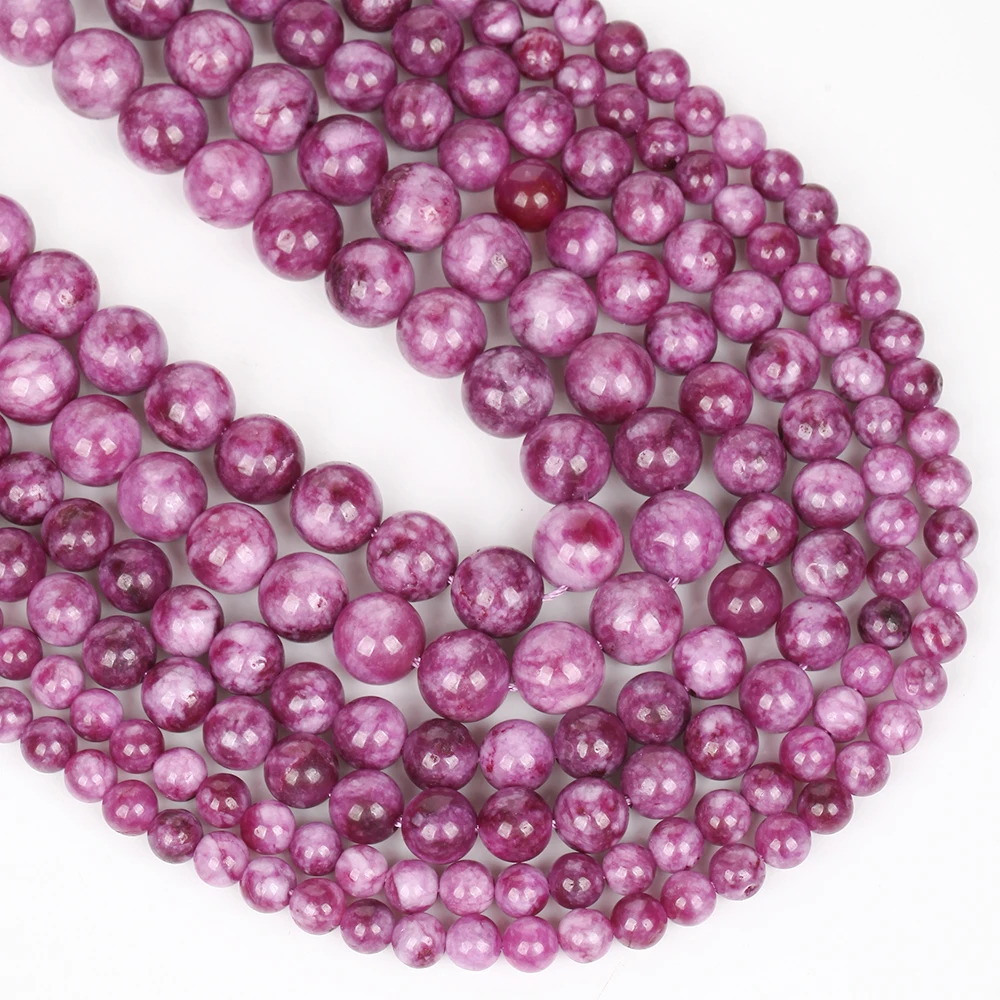 Natursteinperlen, 6–10 mm, Blumenmuster, lila Chalcedon, rund, lose Abstandshalter für die Schmuckherstellung, DIY-Armbänder, Ohrringe, Zubehör