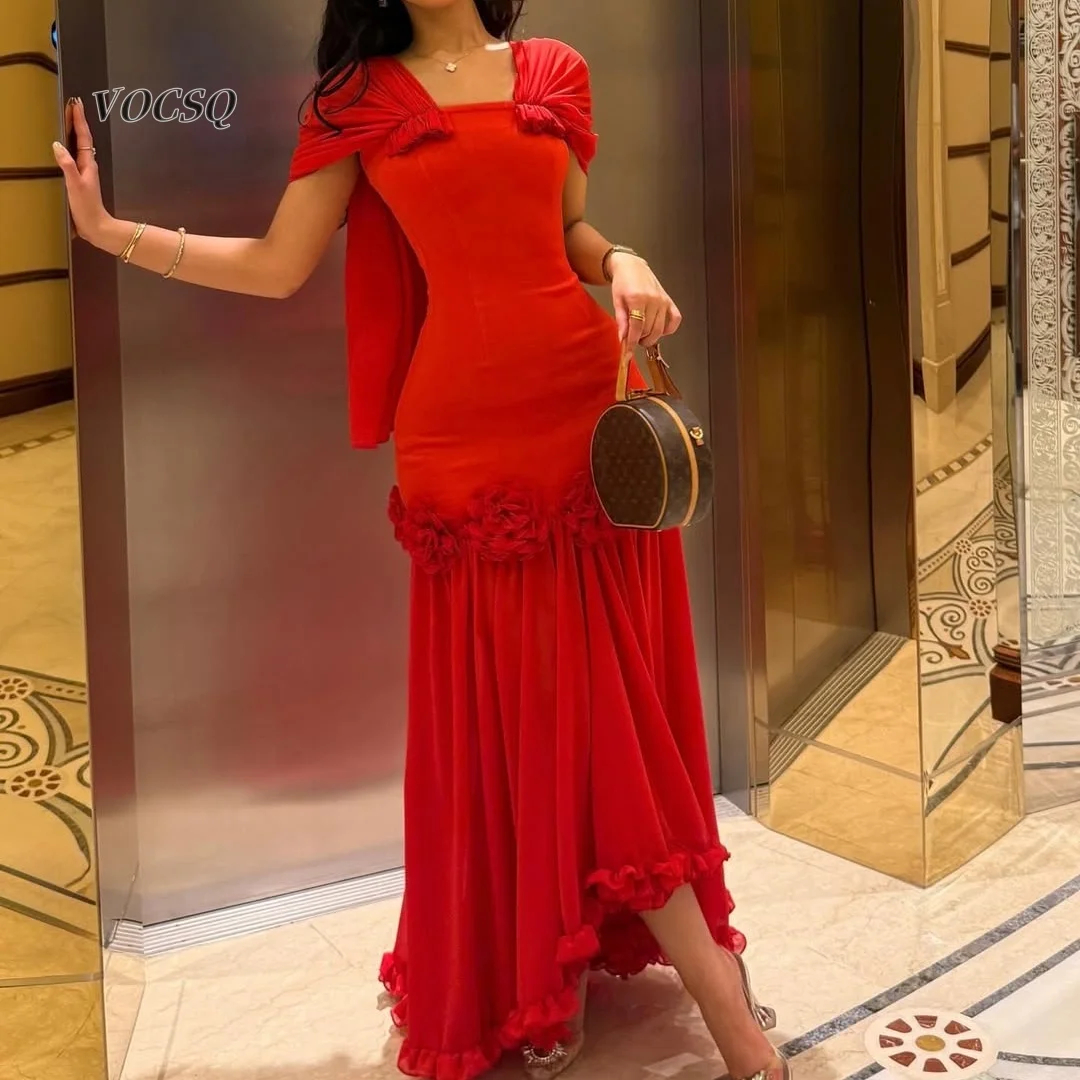 Dubai Women‘s Prom Dresses Mermaid Evening Dresses Fashion with Floral Red Dinner Party Dress robe femme elegante Customized