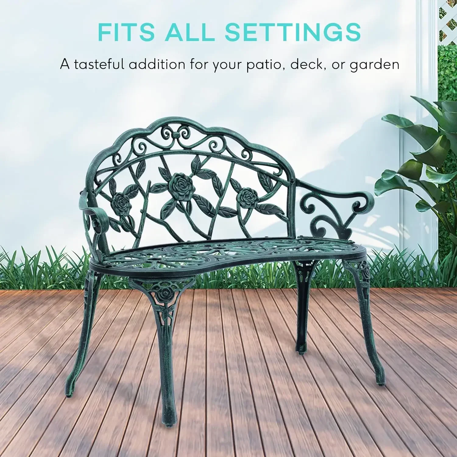 

Verdigris Detail Rose Garden Park Patio Bench, 21.3" D x 39.4" W x 31.5" H