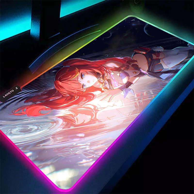 

Mouse Pad RGB PC Honkai Impact 3 Desk Mat Gamer Office Laptop Carpet Kawaii Keyboard Table Pad LED Gaming Accessories Mousepad