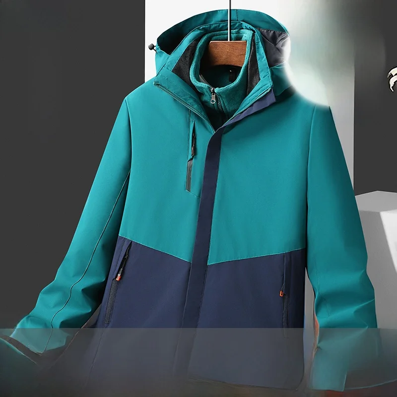 

Men's Outdoor Waterproof Jaet Autumn Winter Tee-in-One Climbing Clothes Loose Large Size Men's Outerwear Faionable