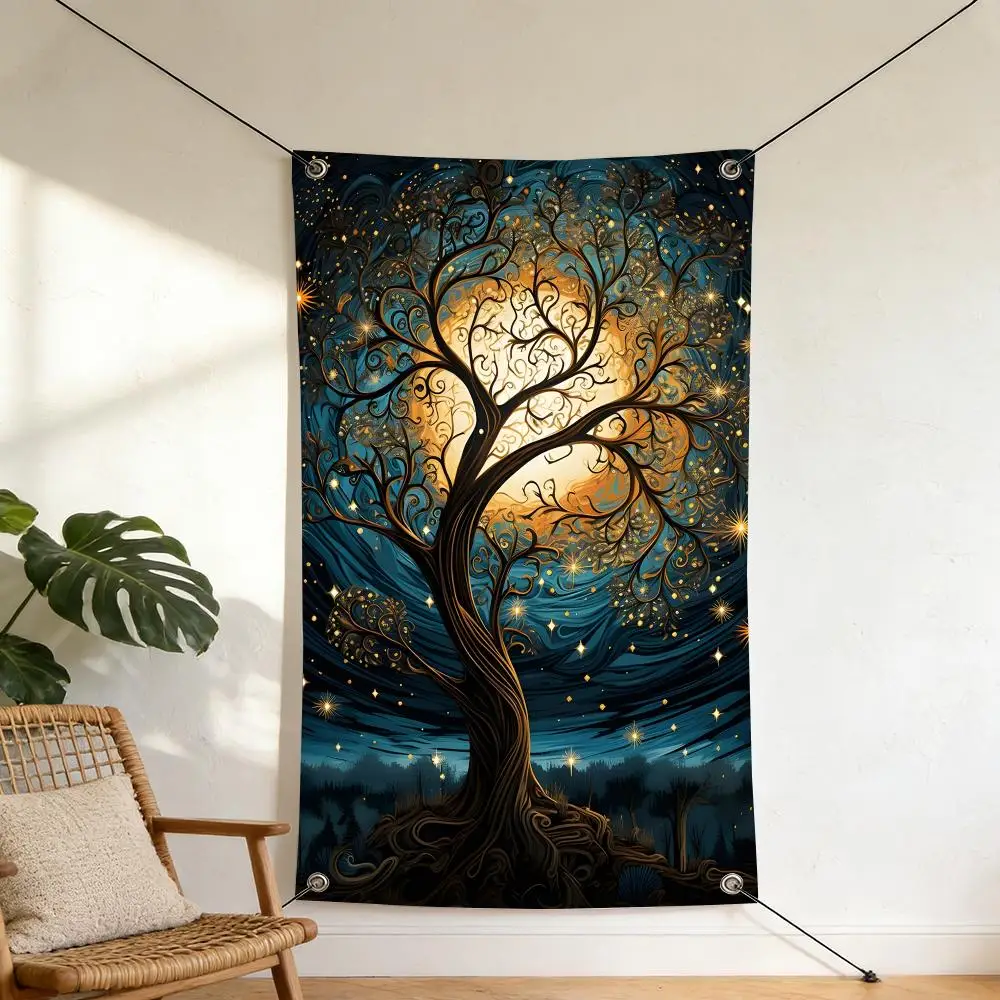 Indian Tree of Life Ethnic Folk Art Flags Tapestry Polyester Digital Printing Banner For Garage Wall Art Out Door Decoration
