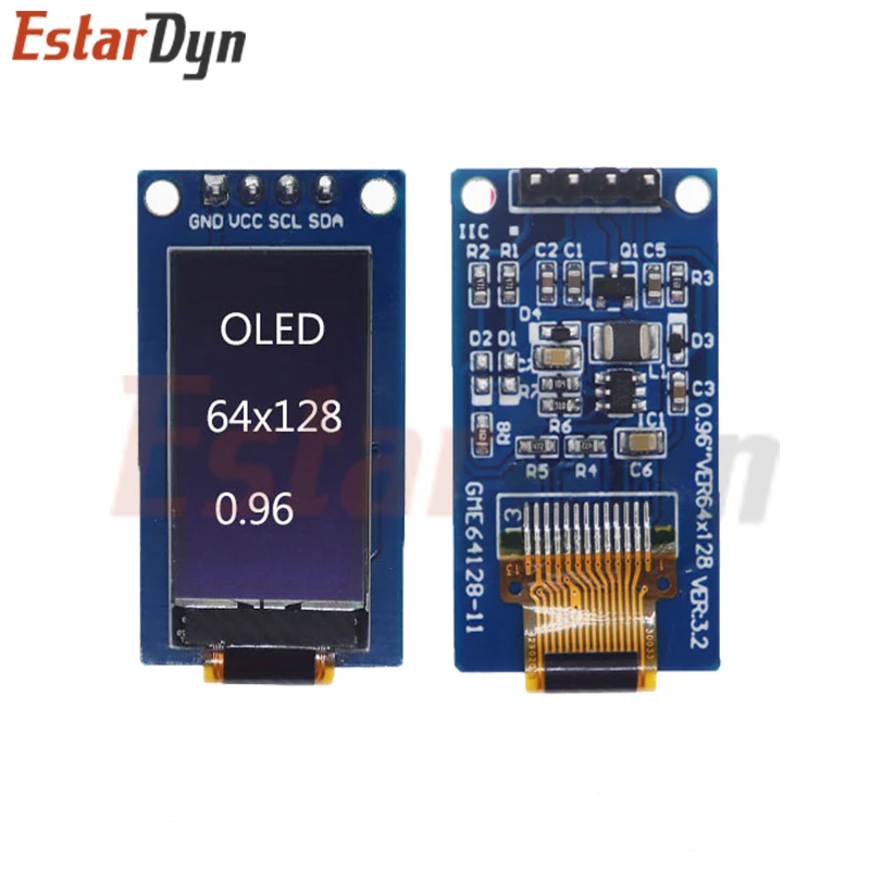 Tela Vertical OLED para Arduino, Módulo LCD, SSD1107, 0,96 ", 64x128