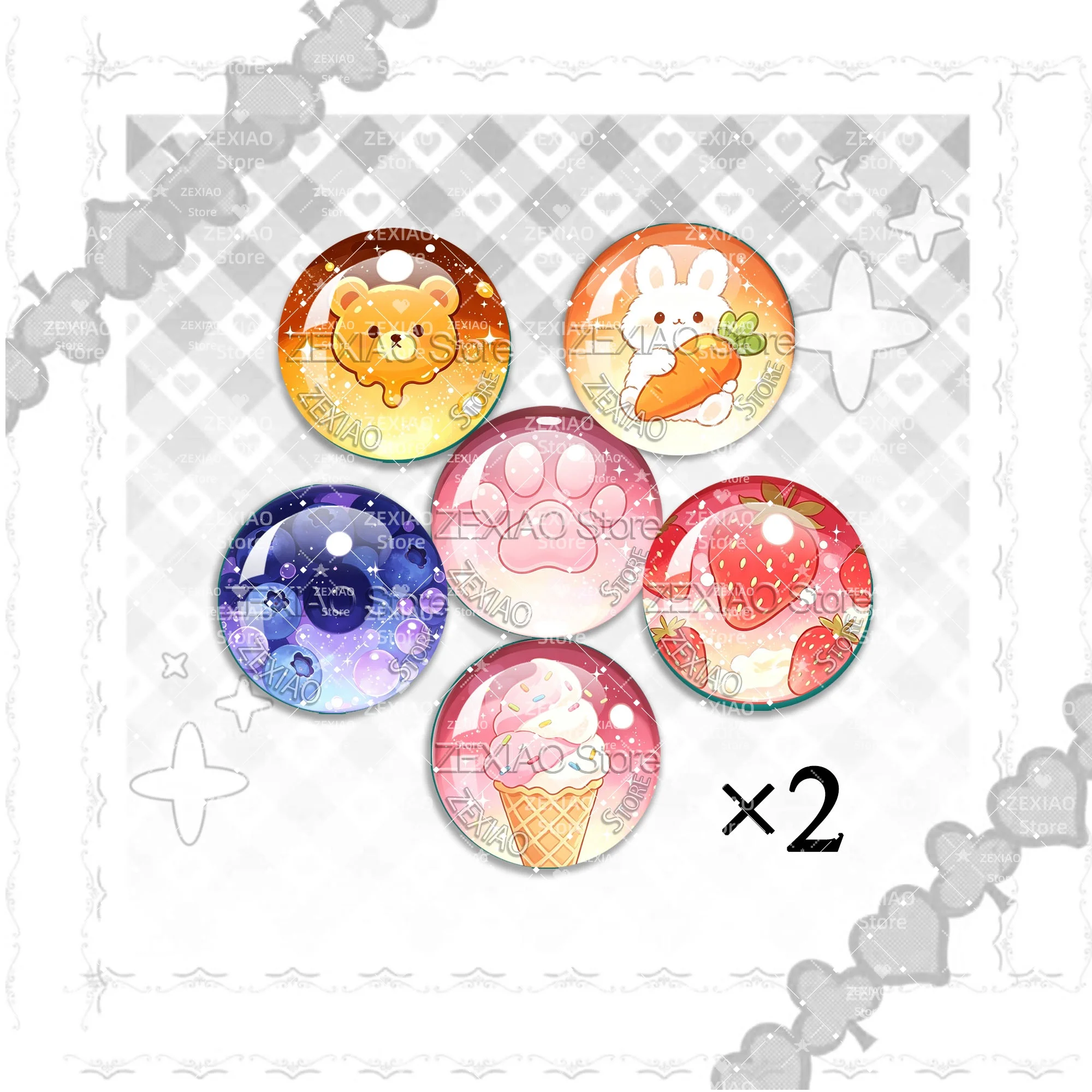 Kawaii Sweet Cartoon Animal Dessert Printed Blythe Doll Eye Chips Glass Cabochon Eye Chips DIY Jewelry Supplies Wholesale MS014