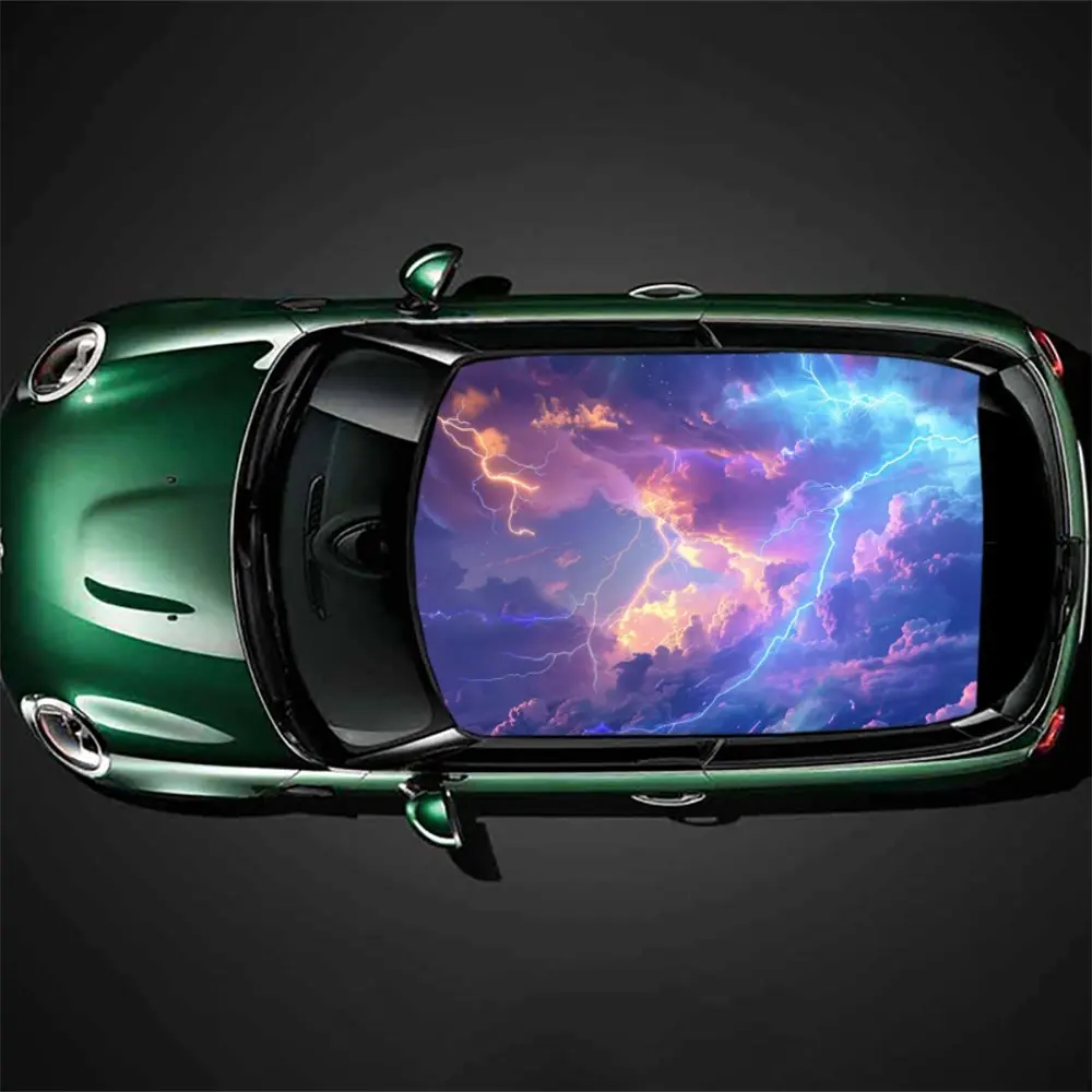 

Rainbow Clouds; Lightning，Gift, DIY, Car Vinyl Wraps, Premium PVC Car Roof Decals, SUV and Van Racing Stickers, Easy Install Aut