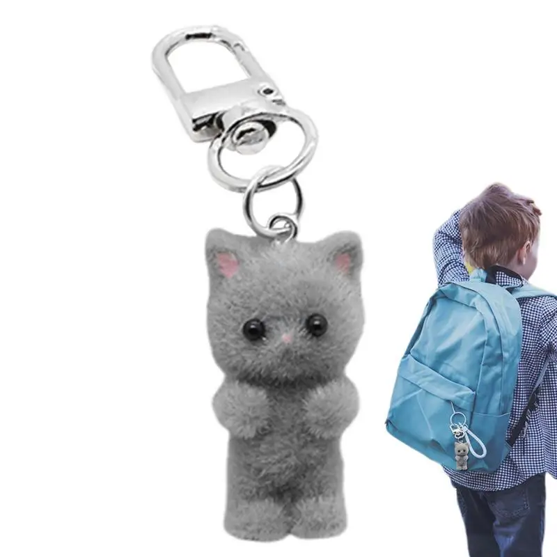 Keychain Cat Cute Flocked Kitten Key Holder Kawaii Cat Key Ring Cartoon Animal Companion For Backpacks Keys For Kids & Adults