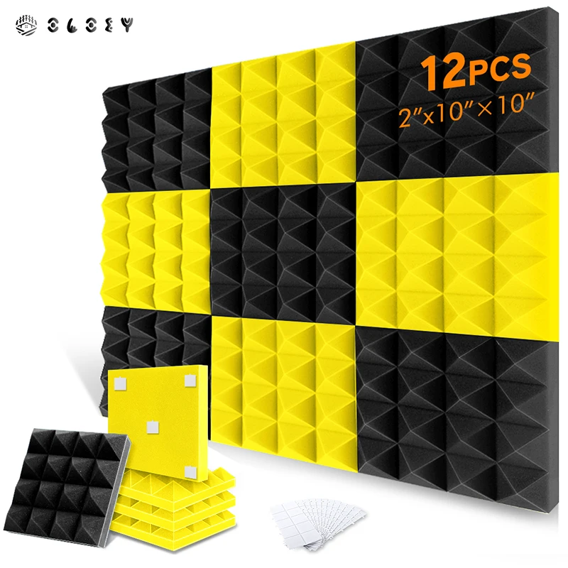 

Soundproofing Foam 12 Pcs, Wall Decal Pyramid Sound Treatment Foam Panel, For Drum Room Gaming Room Podcast Recording Studio