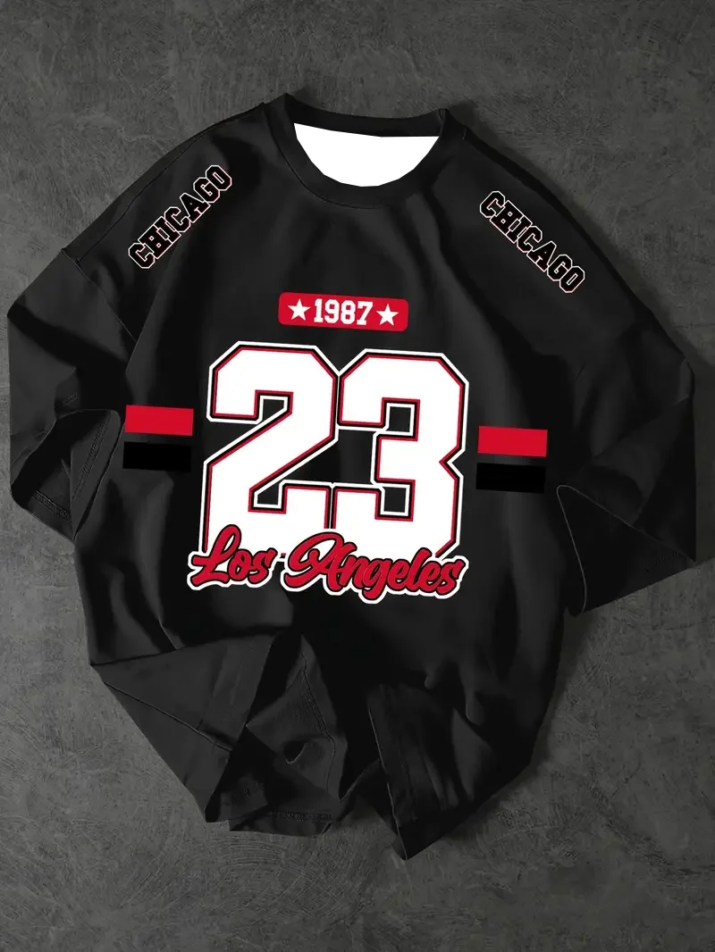 Camiseta deportiva para hombre, camiseta de manga corta con estampado de Los Ángeles NO.23, camisetas gráficas de verano, camisetas deportivas de talla grande para mujer