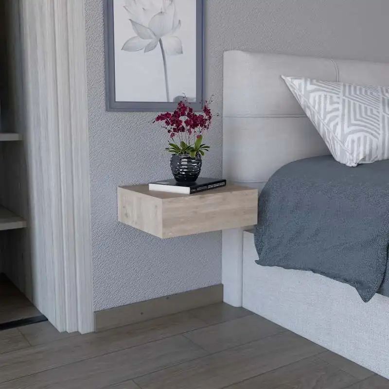

Milano Floating Nightstand , End Table, Side Table Wall-Mounted with Drawer -Light Gray -Bedroom