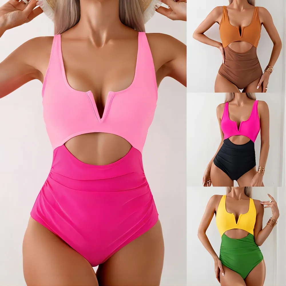 

Color Clashing Swimsuit One-piece Swimwear Bikini Suit Vacation Backless New Beach Fashion Sexy Wholesale Multi-Color Optional