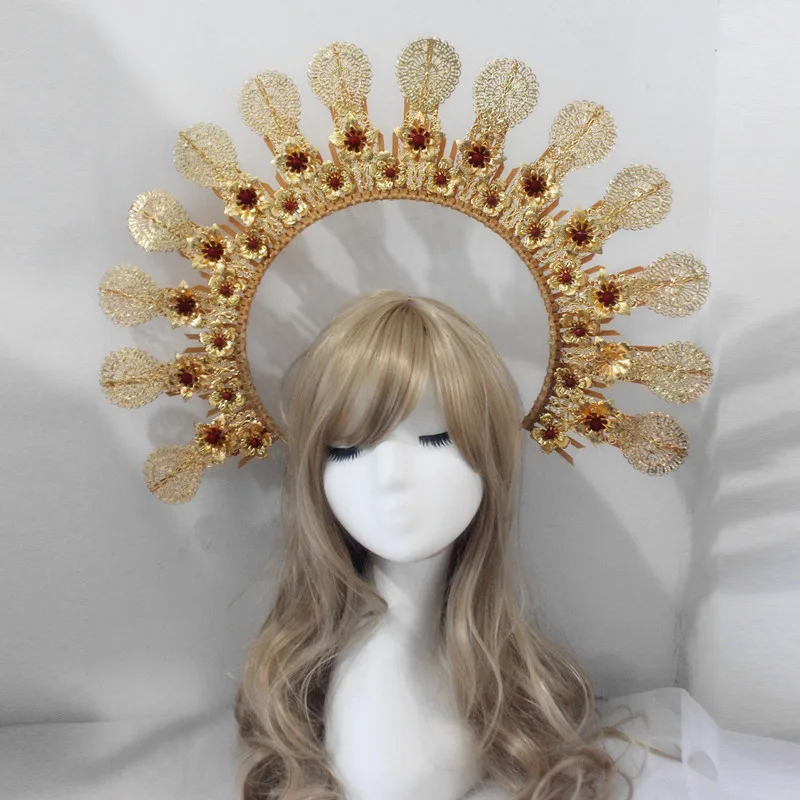 Moon Goddess Halo Glitter Gold Sunburst Crown Headpiece Angel Celestial Headband Halloween Boho Wedding Tiara For Women