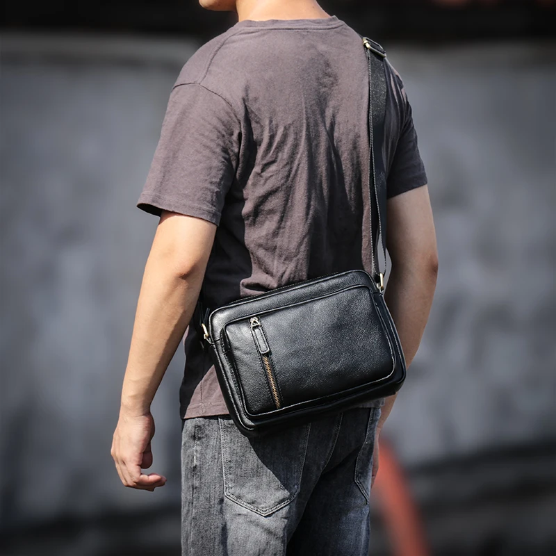 Luokir Mannen Echt Lederen Crossbody Tas Casual Mode Eerste Laag Koeienhuid Rits Schouder Messenger Bags Voor 8 Inch Ipad