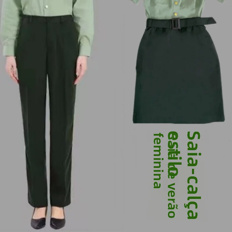 camouflage-pants-skirt-for-military-lovers-hemp-fabric-women's-no-ironing-mid-aged-and-elderly-retired-cadres-summer-green